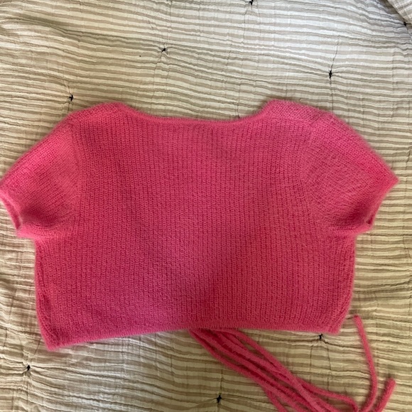 Boutique Pink Fuzzy Wrap Crop Top - Picture 8 of 8